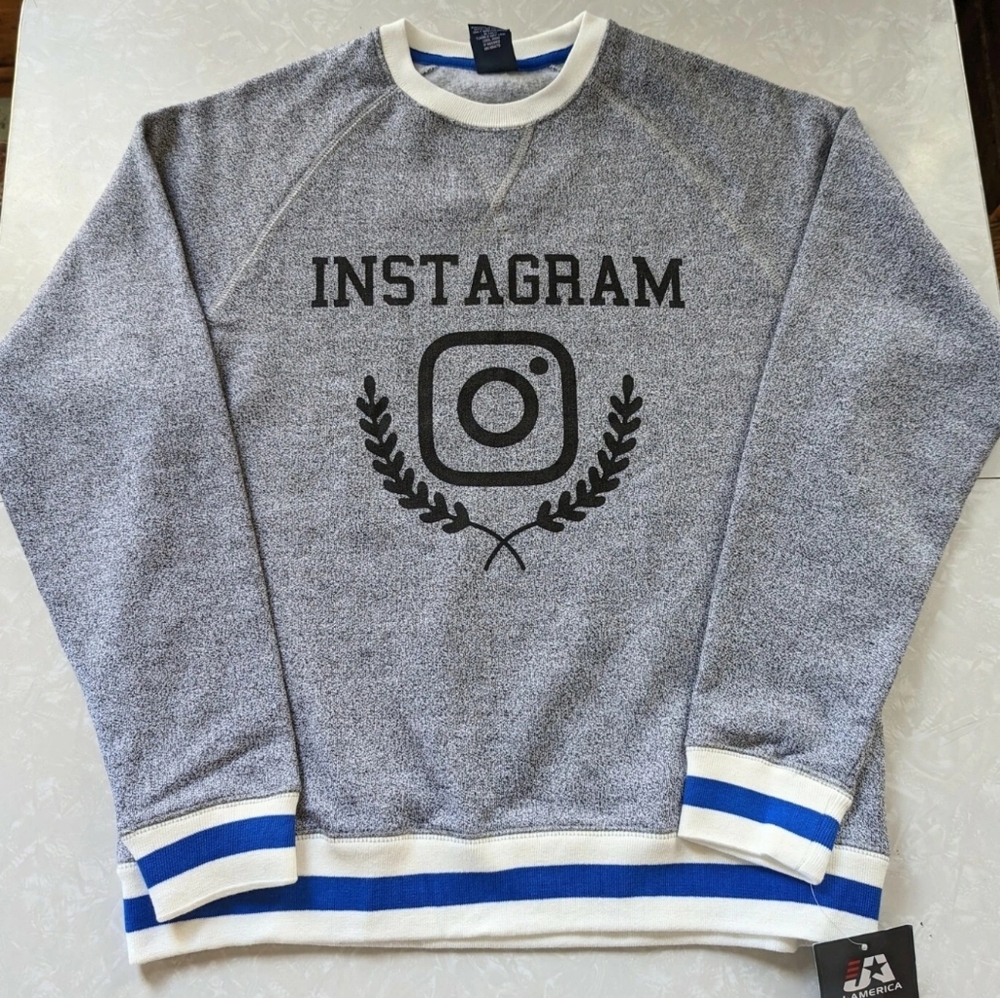 INSTAGRAM Logo Sweatshirt w/Laurels Heathered Collegiate - Unisex Med. NWT!